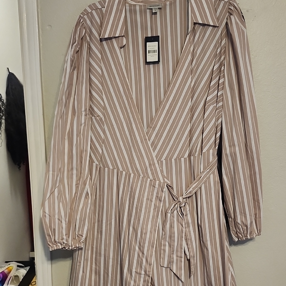 Avenue Asymmetrical Striped Dress - Brown and White
